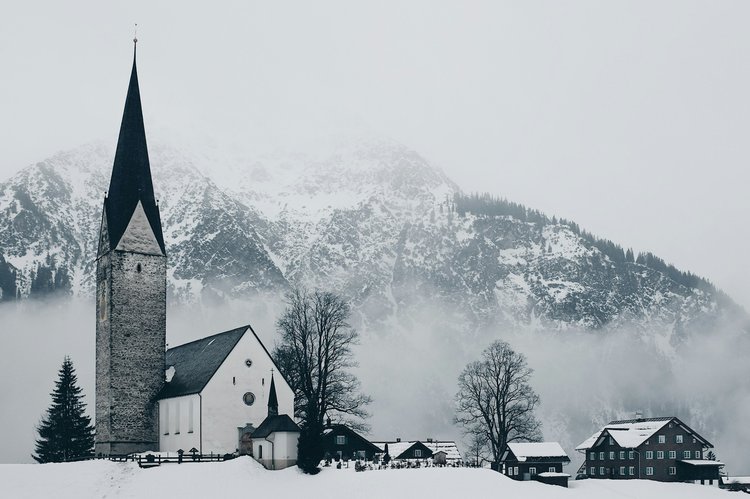 a church in the snow