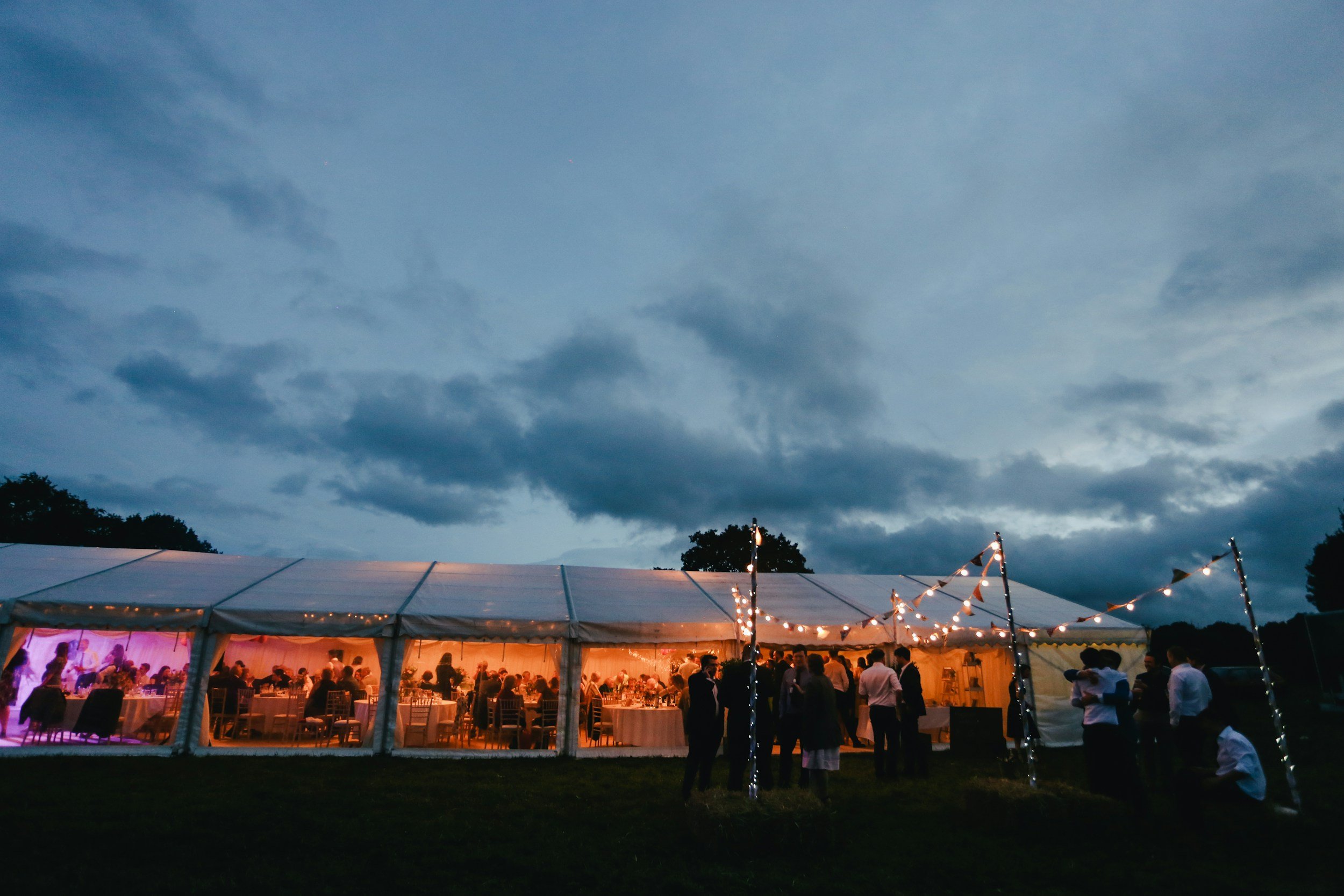 Outdoor Event Tent in Ambient Light with Clouds in the Sky